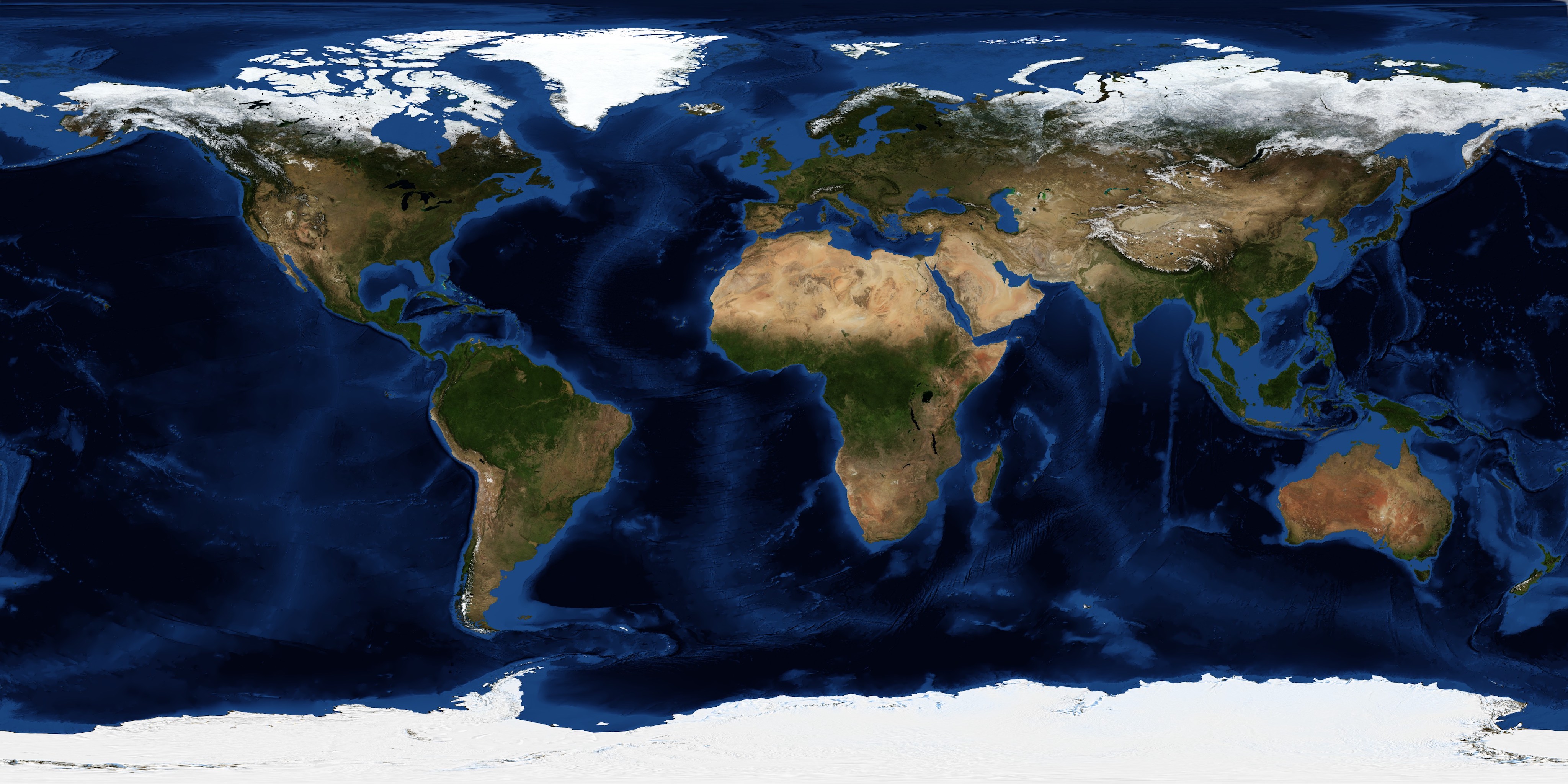Equirectangular world map showing continents and oceans